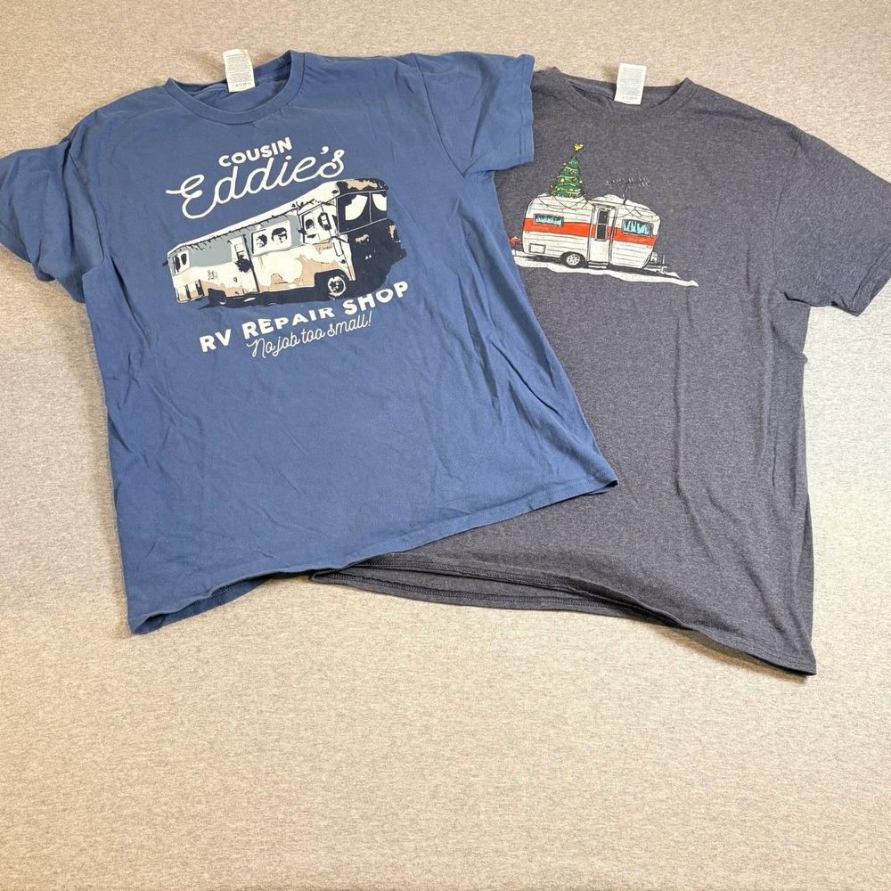 Holiday Tees Mens M Blue Gray National Lampoon Christmas Vacation RV Lot of 2